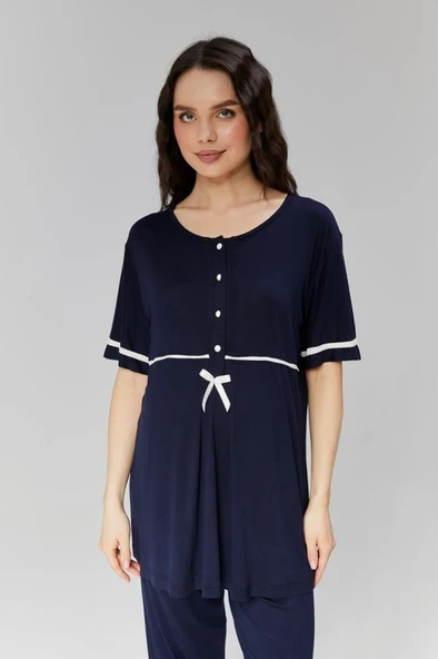 BirolGaye 509 Lacivert  Hamile Lohusa 3 Lü Pijama Sabahlık Tk - Resim 2