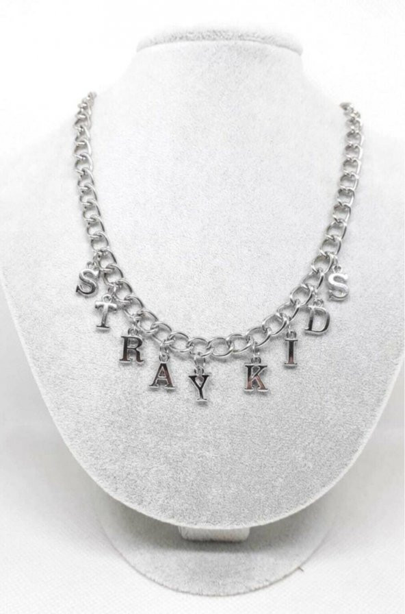 Gri Stray Kids K-pop Yazılı Harfli 45 cm Zincirli Hediyelik Kolye