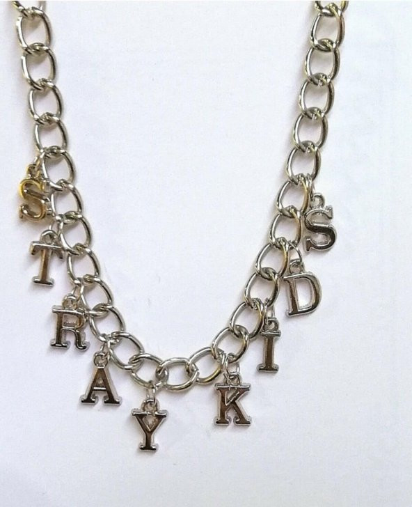 Gri Stray Kids K-pop Yazılı Harfli 45 cm Zincirli Hediyelik Kolye - 2