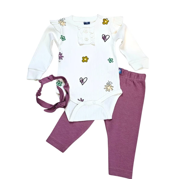 Çiçek Desenli Kız Bebek Takım - 3