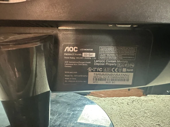 AOC 931 Swl 46,9 cm (18,5 inç) geniş ekran  2.EL KULLANILMIŞ - Resim 3