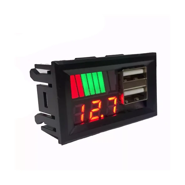 Ayt Dijital Voltmetre Usb Çıkışlı Akü Göstergeli DC 12 Volt Akü Voltaj Seviyesi Göstergesi