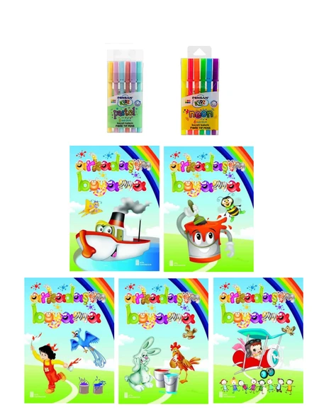 3-6 Yaş Arkadaşım Boyama Kitapları 5 li +Pensan Kids 12 li Keçeli Boya ürün görseli 1