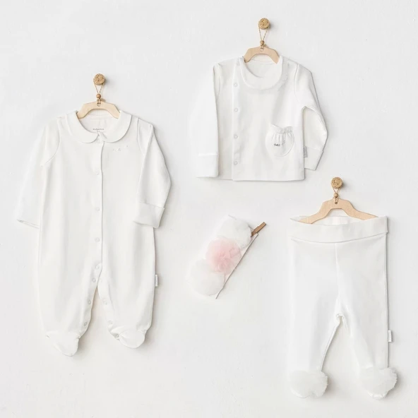 Petit Love Newborn Tüllü 4 Parça Set Ekru - 1