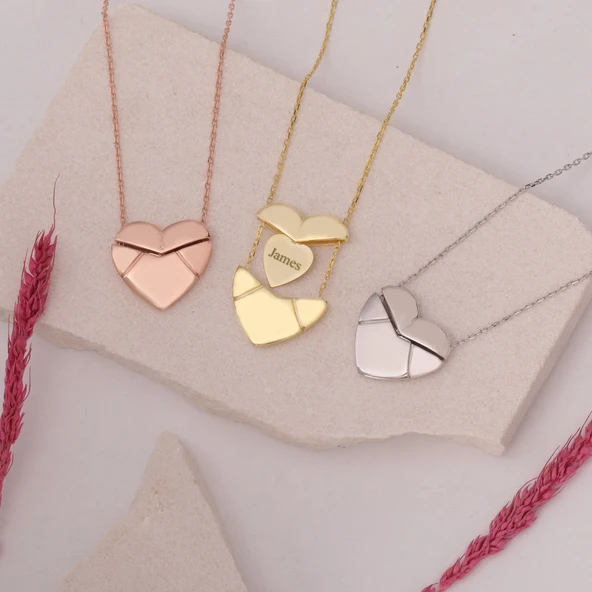 Vaoov 925 Ayar Gümüş Açılan İsimli Mektup Kalp Kolye ürün görseli