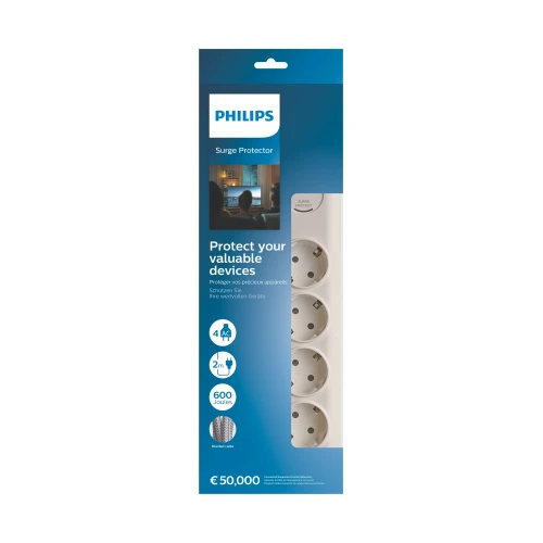 PHILIPS SPN7040WA/62, 4 Soket, Akim Korumali Priz, 2Mt Kablo, Beyaz - 2