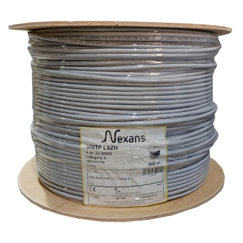 NEXANS NEX1611TO5, CAT6, 500M, 23AWG 0,58mm, UTP, %100 Bakir, LSZH Halogen Free, Makara, Kablo GRI