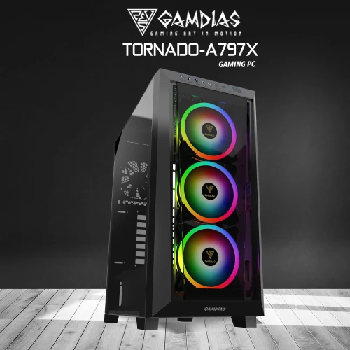 GAMDIAS TORNADO-A797X, RYZEN 7 9700X, 32Gb DDR5 Ram, 1Tb NVMe SSD, 8Gb GDDR6 RTX4060 Ekran Karti, 1600W Kasa, Free Dos GAMING PC