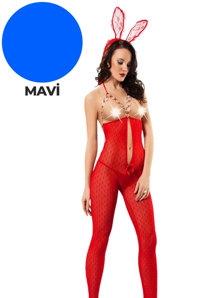 Mavi Zincirli Dantel Vücut Çorabı - 1009