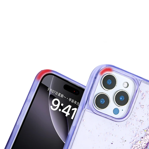 Apple iPhone 16 Pro Max Kılıf Sıvılı Simli Şeffaf Arka Yüzey Zore Keto Silikon Kapak - 7