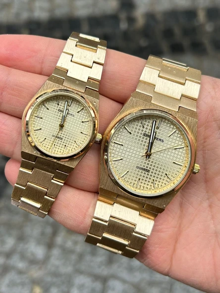 Choppers Gold Renk Kadran Şık ve Parlak Özel Günler Çelik Kordon Çift Kol Saati