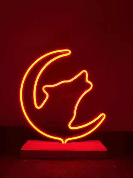 Kurt Figürlü Kırmızı Neon Gece Lambası