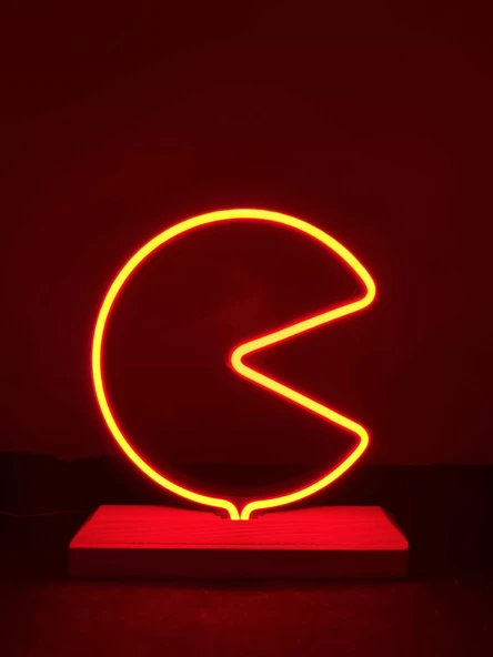 Pac-Man Figürlü Kırmızı Neon Gece Lambası