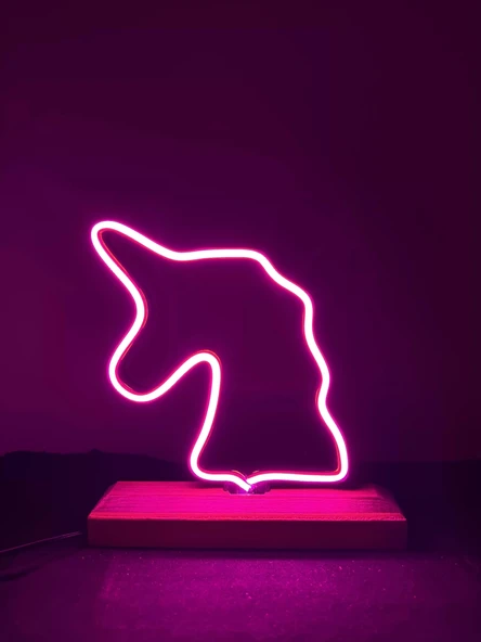 Unicorn Figürlü Pembe Neon Gece Lambası