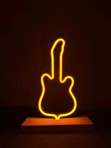 Gitar Figürlü Turuncu Neon Gece Lambası