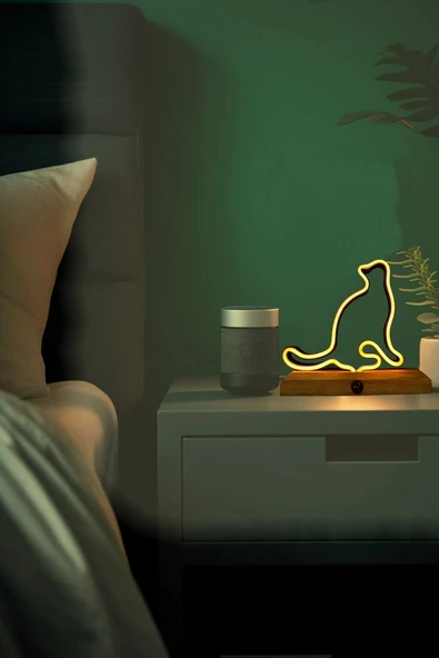 Işıklı Tablo Marketi Kedi Figürlü Neon Gece Lambası