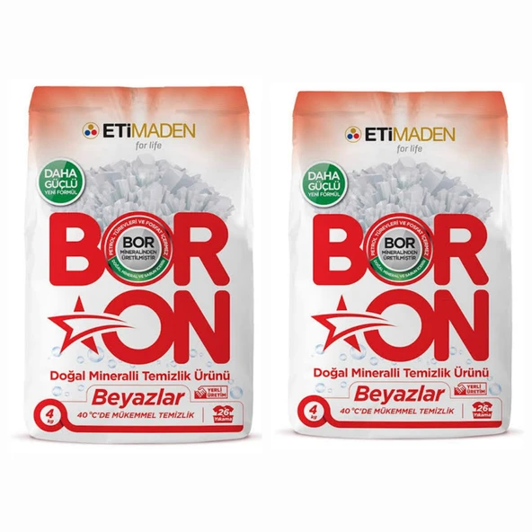 DOĞAL MİNERALLİ BORON BEYAZLAR İÇİN TOZ DETERJAN 8 KG 52 YIKAMA 