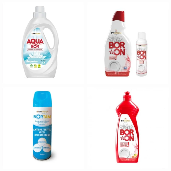 AQUABOR SIVI DETERJAN BEYAZLAR  İÇİN 33 YIKAMA+ BULAŞIK DETERJANI ELDE VE MAKİNEDE + DEZENFEKTAN