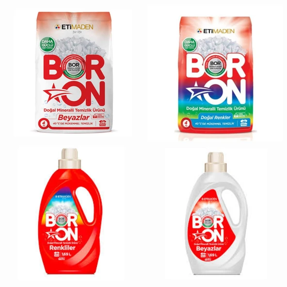 BORON DOĞAL MİNERALLİ ÇAMAŞIR DETERJANI TOZ VE SIVI FORM RENKLİ VE BEYAZLAR İÇİN 104 YIKAMA