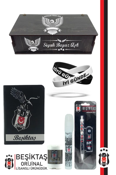Beşiktaş Orijinal Lisanslı Kalem Bileklik Bloknot Hediyelik Set