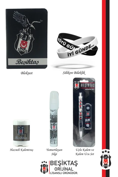 Beşiktaş Orijinal Lisanslı Kalem Bileklik Bloknot Hediyelik Set - 2