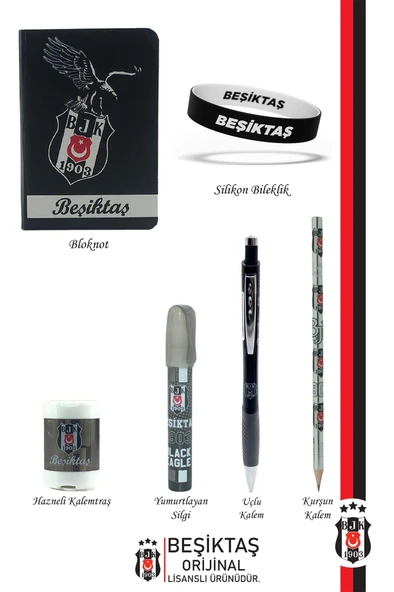 Beşiktaş Orijinal Lisanslı Kalem Bileklik Bloknot Silgi Hediyelik Set - 2