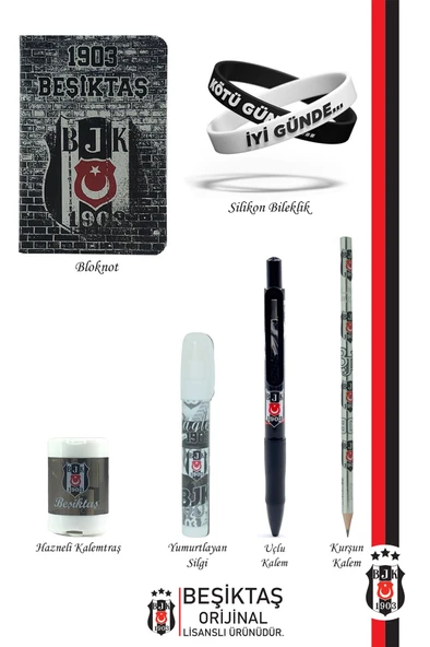 Beşiktaş Orijinal Lisanslı Kalem Bileklik Bloknot Silgi Hediyelik Set - 2