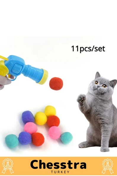 Evcil Hayvan Tabancalı Hareketli 30 Peluş Toplu Top Atan İnteraktif 31 Parça Kedi Oyuncağı Seti - 5