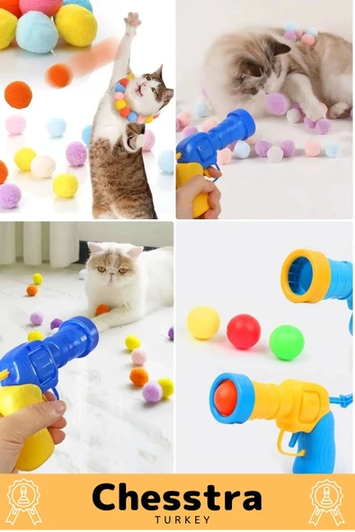 Evcil Hayvan Tabancalı Hareketli 30 Peluş Toplu Top Atan İnteraktif 31 Parça Kedi Oyuncağı Seti - 3
