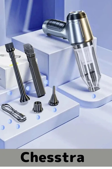 7 Başlıklı Şarjlı Kablosuz 2 Fonksiyonlu 4000 mAh Vakumlu El Süpürgesi Üflemeli Araç Oto Süpürgesi - 2