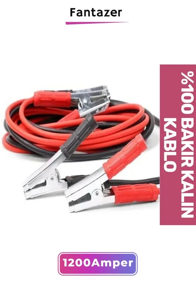 Premium Çantalı %100 Bakır Kalın Kablo 1200 Amper Güçlü Oto Akü Takviye Hızlı Şarj Kablosu 2 Metre - 2