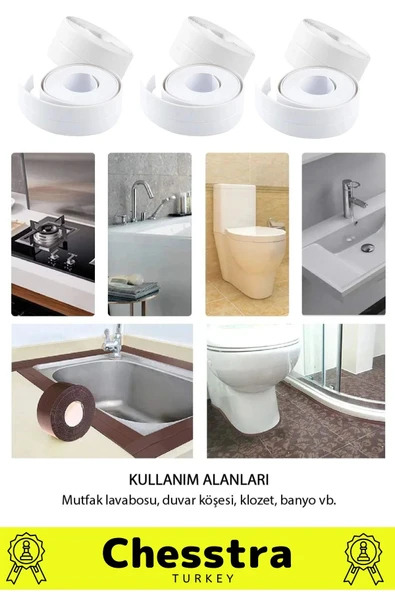 Özel Üretim Lavabo Tezgah Klozet Banyo Pencere Duş İzolasyon 3.2m Su Geçirmez Sızdırmaz Bant 4 Adet - 3