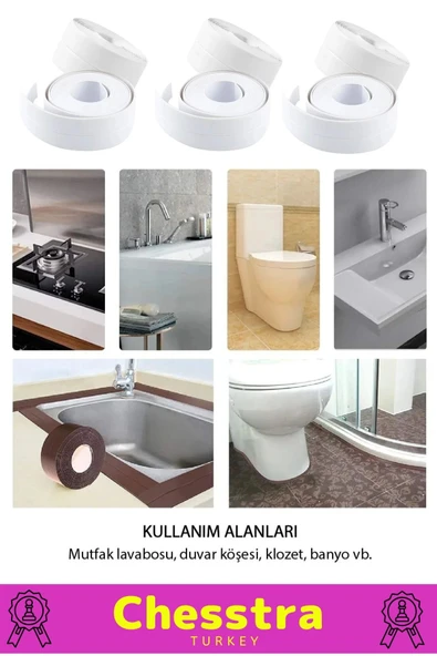 Özel Üretim Lavabo Tezgah Klozet Banyo Pencere Duş İzolasyon 3.2m Su Geçirmez Sızdırmaz Bant 2 Adet - 3