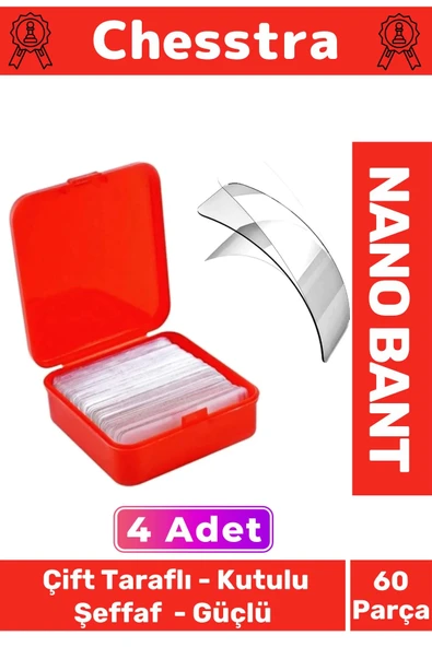 Süper Güçlü Kolay Çıkarılabilir İz Bırakmayan Çift Taraflı Kutulu Nano Şeffaf 60 Parça Bant 4 Adet