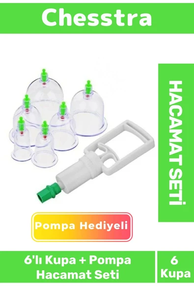 Premium Kupa Parmak Çekme Selülit Çatlak Giderici Vakumlu Masaj Aleti 6'lı Kupa + Pompa Hacamat Seti