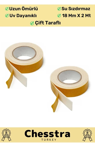 Uzun Ömürlü Süngerli Ultra Yapışkan İç Dış Mekan Çok Amaçlı Çift Taraflı 18mmx2m Köpük Bant 4 Adet - 2