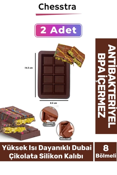 8 Bölme Bpa İçermez Esnek Dayanıklı Yüksek Isı Dayanıklı Dubai Çikolata Silikon Kalıbı Kabı 2 Adet