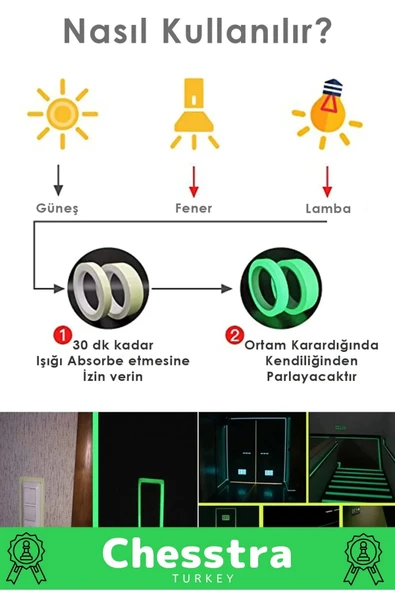 Karanlıkta Işık Veren Yansıyan Kendinden Yapışkanlı Reflektör Yeşil Şerit Fosfor Neon Bant 12 Metre - 2