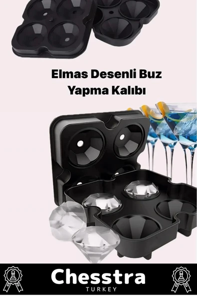 Özel Tasarım 4 Gözlü Kırılmaz Esnek Silikon Kokteyl Viski Elmas Şekilli Buz Yapma Kalıbı 1 Adet - 2