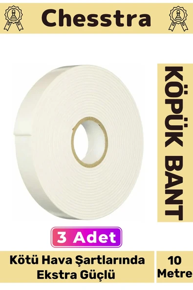 Uzun Ömürlü Süngerli Ultra Yapışkan İç Dış Mekan Çok Amaçlı Çift Taraflı 10 Metre Köpük Bant 3 Adet