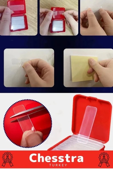 Süper Güçlü Kolay Çıkarılabilir İz Bırakmayan Çift Taraflı Kutulu Nano Şeffaf 60 Parça Bant 10 Adet - Resim 5