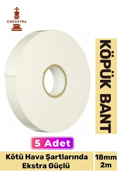 Uzun Ömürlü Süngerli Ultra Yapışkan İç Dış Mekan Çok Amaçlı Çift Taraflı 18mmx2m Köpük Bant 5 Adet