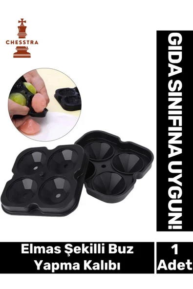 Özel Tasarım 4 Gözlü Kırılmaz Esnek Silikon Kokteyl Viski Elmas Şekilli Buz Yapma Kalıbı 1 Adet