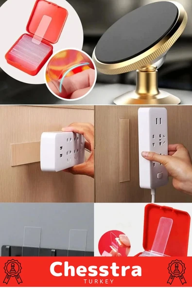 Süper Güçlü Kolay Çıkarılabilir İz Bırakmayan Çift Taraflı Kutulu Nano Şeffaf 60 Parça Bant 10 Adet - Resim 2