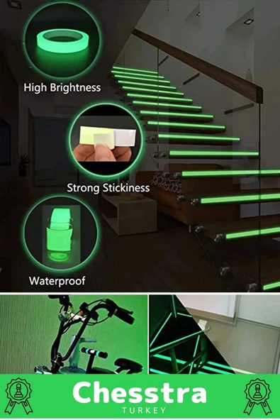 Karanlıkta Işık Veren Yansıyan Kendinden Yapışkanlı Reflektör Yeşil Şerit Fosfor Neon Bant 8 Metre - 3