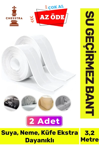 Özel Üretim Lavabo Tezgah Klozet Banyo Pencere Duş İzolasyon 3.2m Su Geçirmez Sızdırmaz Bant 2 Adet