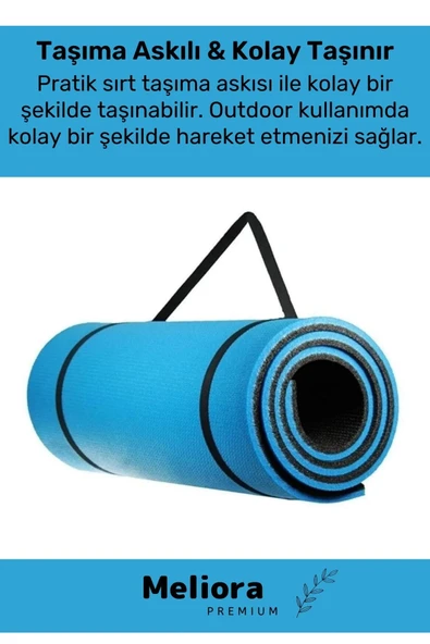 Taşıma Askılı Konfor Modeli Çift Taraflı Kaymaz Yoga Meditasyon Minderi Mavi Siyah Mat - 2