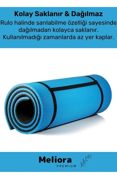 Taşıma Askılı Konfor Modeli Çift Taraflı Kaymaz Yoga Meditasyon Minderi Mavi Siyah Mat - 5