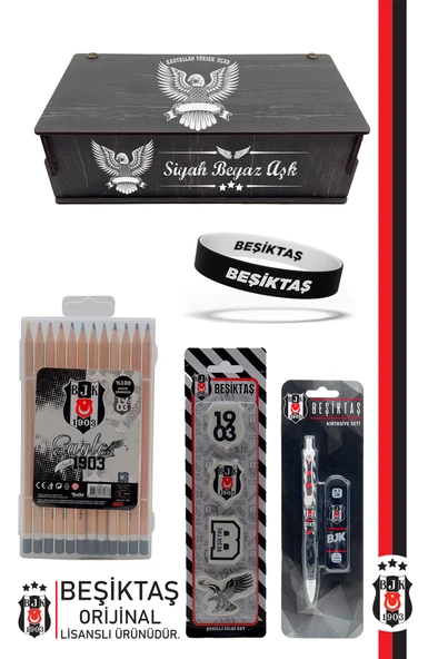 Beşiktaş Orijinal Lisanslı Kalem Bileklik Kuru Boya Silgi Hediyelik Set