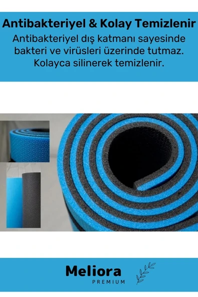 Taşıma Askılı Konfor Modeli Çift Taraflı Kaymaz Yoga Meditasyon Minderi Mavi Siyah Mat - 6